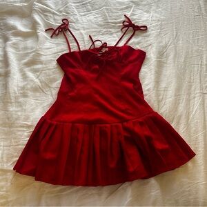 Peppermayo Red Mini Dress with Pleated Skirt